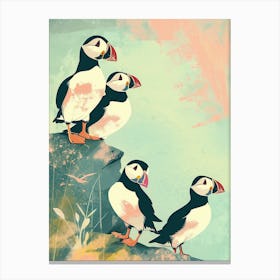 Quiet Puffins On The Shore Canvas Print