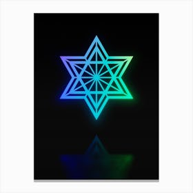 Neon Blue and Green Abstract Geometric Glyph on Black n.0292 Canvas Print