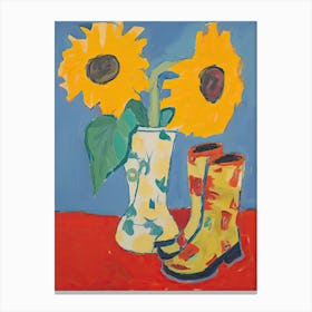 A Painting Of Cowboy Boots With Sunflower Flowers, Pop Art Style 2 Canvas Print