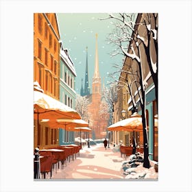 Vintage Winter Travel Illustration Munich Germany 3 Canvas Print