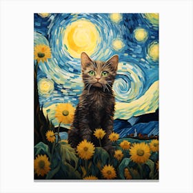 Cat Sunflowers Wall Art 15 Canvas Print
