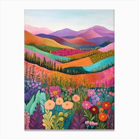 Colorful Landscape With Mountain and Flowers 5 Canvas Print