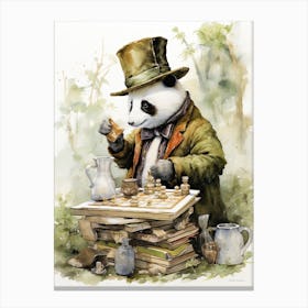 Panda Art Playing Chess Watercolour 3 Canvas Print