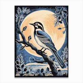 Vintage Bird Linocut Blue Jay 5 Canvas Print