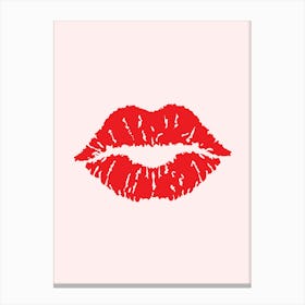 Red Lips On A Pink Background Canvas Print