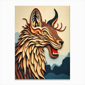 Wolf Head - Wood Work Canvas Print