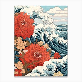Great Wave With Chrysanthemum Flower Drawing In The Style Of Ukiyo E 1 Canvas Print