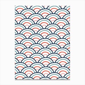 Japanese Style Hand Drawn Lines Scales Blue Red Pink Canvas Print