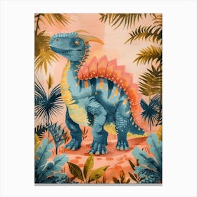 Blue Coral Pastel Watercolour Pachycephalosaurus Dinosaur Canvas Print