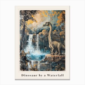 Dinosaur By A Waterfall Painting 1 Poster Canvas Print