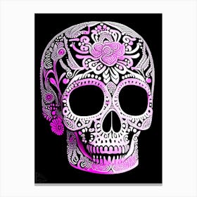 Skull With Intricate Linework Pink 1 Doodle Canvas Print