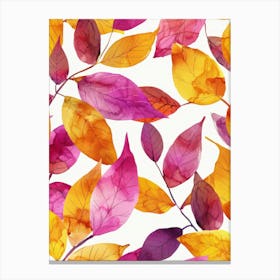 Watercolor Autumn Leaves Seamless Pattern 7 Canvas Print