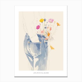 Live Life In Full Bloom Poster Blue Jeans Line Art Flowers 4 Canvas Print