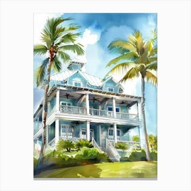 Watercolor House With Palm Trees Canvas Print