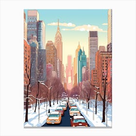 Vintage Winter Travel Illustration New York City Usa 1 Canvas Print