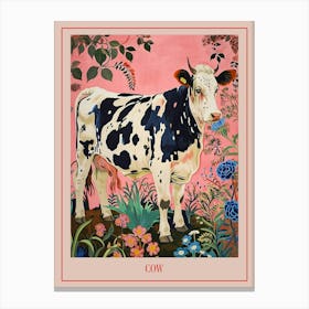 Floral Animal Painting Cow 1 Poster Canvas Print