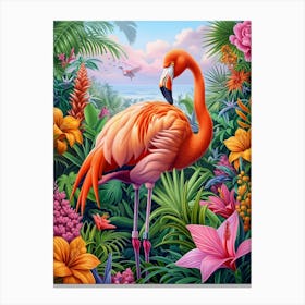 Greater Flamingo Las Coloradas Mexico Tropical Illustration 8 Canvas Print