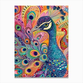 Peacock Colourful Portrait 1 Canvas Print
