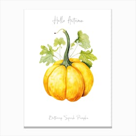 Hello Autumn Buttercup Squash Pumpkin Watercolour Illustration 3 Canvas Print