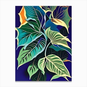 Basil Leaf Colourful Abstract Linocut Canvas Print