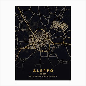 Aleppo Syria Black And Gold Map Canvas Print