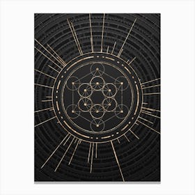 Geometric Glyph Symbol in Gold with Radial Array Lines on Dark Gray n.0257 Canvas Print