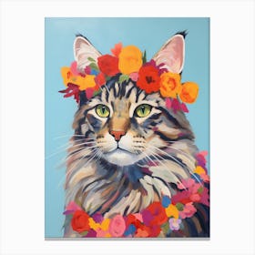 Maine Coon Cat With A Flower Crown Painting Matisse Style 1 Canvas Print