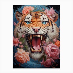 Tiger With Roses 4 Canvas Print