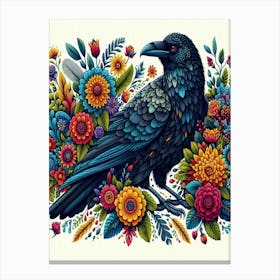 Crow With Flowers 6 Canvas Print