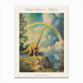 Brachiosaurus In A Picturesque Rainbow Landscape 2 Poster Canvas Print