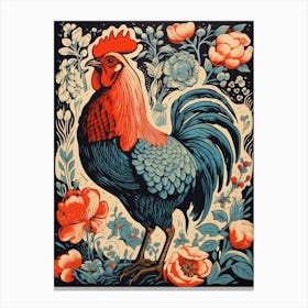 Vintage Bird Linocut Chicken 3 Canvas Print