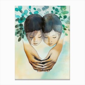 Two Children Holding Hands Canvas Print