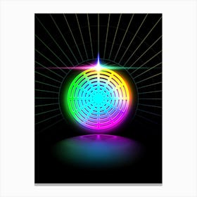Neon Geometric Glyph in Candy Blue and Pink with Rainbow Sparkle on Black n.0049 Canvas Print