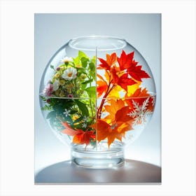 Autumn Leaves In A Glass Bowl Canvas Print