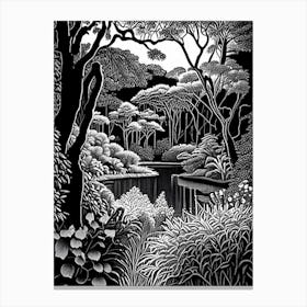 Callaway Gardens, Usa Linocut Black And White Vintage Canvas Print