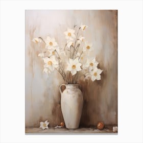 Daffodil, Autumn Fall Flowers Sitting In A White Vase, Farmhouse Style 1 Canvas Print