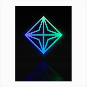Neon Blue and Green Abstract Geometric Glyph on Black n.0023 Canvas Print