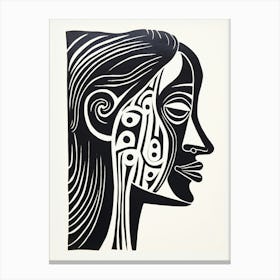 Profile Of Face Linocut Inspired  1 Canvas Print