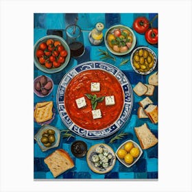 Medditeranean Mezze Platter Checkered Blue Canvas Print