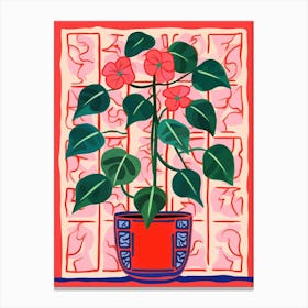 Pink And Red Plant Illustration Hoya 3 Canvas Print