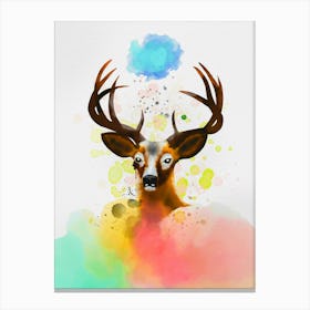 Embracing The Battle - Vibrant Deer Portrait with Colorful Ink Splashes Canvas Print