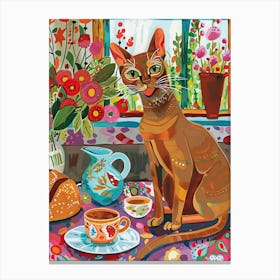 Tea Time With A Abyssinian Cat 3 Canvas Print