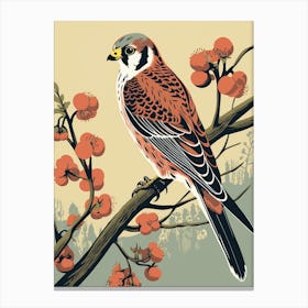 Vintage Bird Linocut American Kestrel 4 Canvas Print