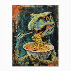 Dinosaur Eating Ramen Blue Brushstroke 1 Canvas Print