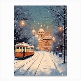 Winter Travel Night Illustration Budapest Hungary 2 Canvas Print
