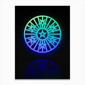 Neon Blue and Green Abstract Geometric Glyph on Black n.0197 Canvas Print