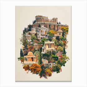 Athens   Retro Collage Style 4 Canvas Print