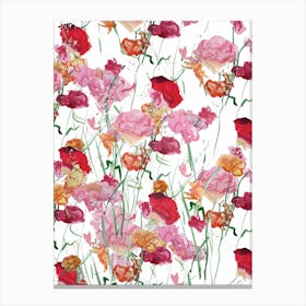 Poppies and Rose Print Pink and Red Canvas Print