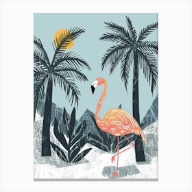 Andean Flamingo And Palm Trees Minimalist Illustration 4 Canvas Print