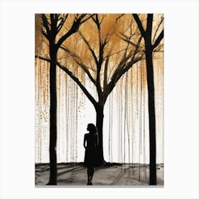 Tree Of Life and Woman Silhouette Watercolor Splash 3 Canvas Print